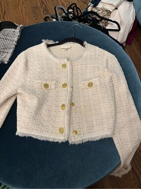 Ronny Kobo Ivory Tweed Jacket with Gold Buttons